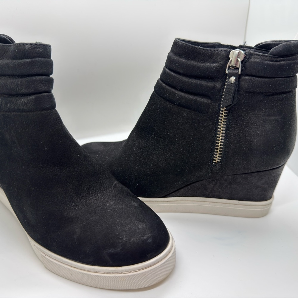 Paolo Black Wedge Boots with Side Zipper